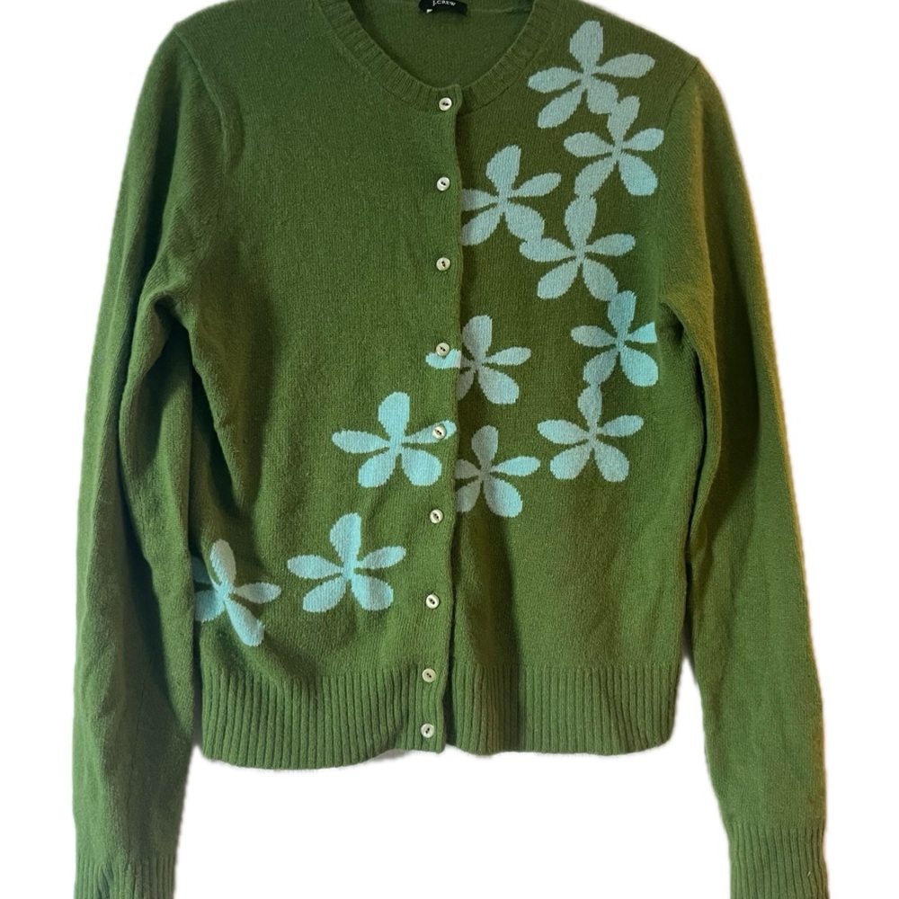 J. Crew Green and Blue Floral Cardigan Sweater